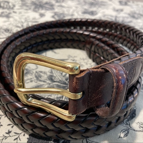 𝅺FOSSIL Sz  38/95 Braided Leather Belt Buckle 2.5 x 2.5” - Picture 2 of 5